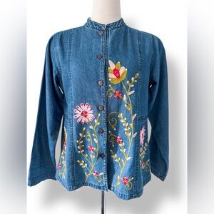 April Cornell Floral embroidered denim shirt jacket